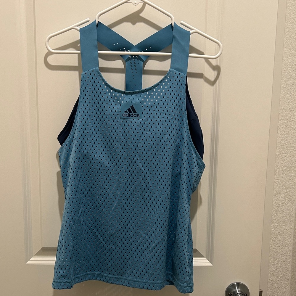 Adidas Light Blue Perforated Workout Tank(L)